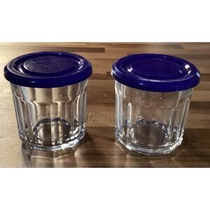 Set Of 2 Vintage French Luminarc Jelly Jam Clear Glass Jars With Lids 3.75”